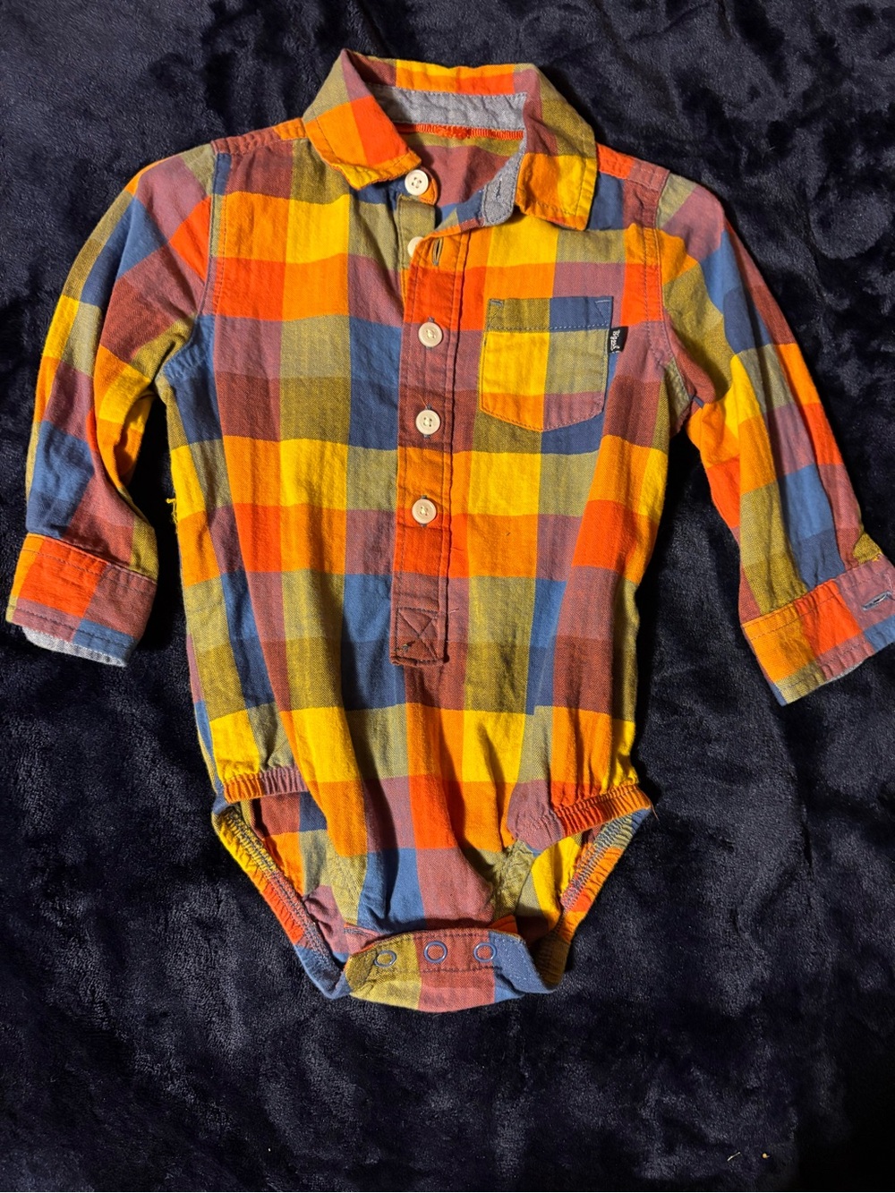 Plaid Long-Sleeve Baby Bodysuit in Orange & Yellow - Classic Button Front